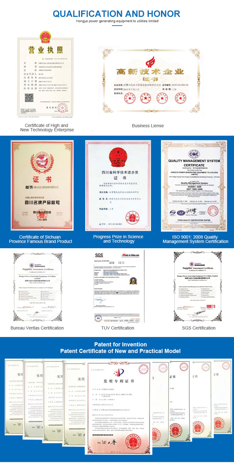 High efficiency water hydropower turbine generator 2 mw