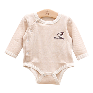 High quality stripe jacquard embroidery organic cotton newborn baby romper with button