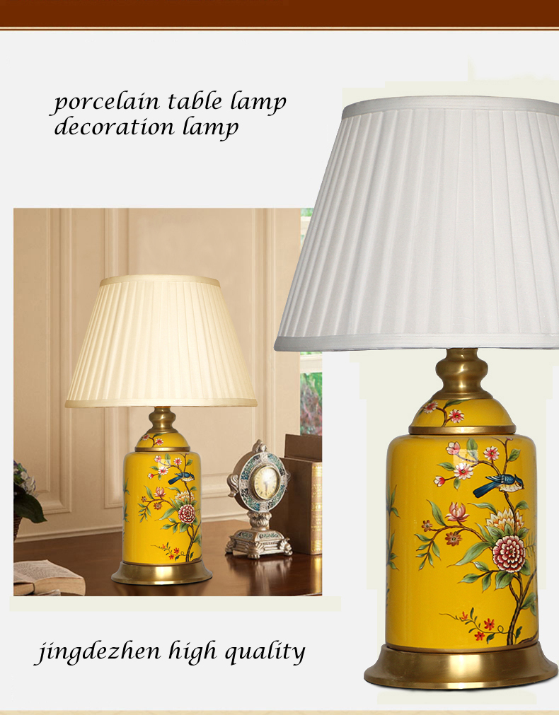 Jingdezhen wholesale Ceramic table lamp with bird painting for home decor on sofa side  porcelain lighting for bedside hotel
