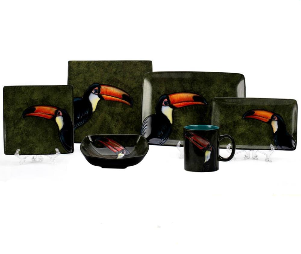 square tableware set bird printed ceramic mug dinnerware set