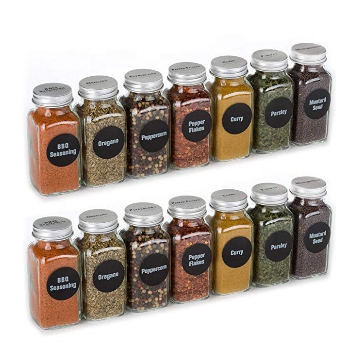 custom design 120ml 180ml 6oz empty seasoning packaging bottle 4oz square glass spice jar with shaker tops funnel label maker