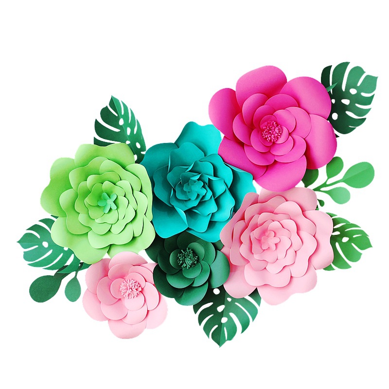 Fiori di carta bianca Parete artificiale 3D Matrimonio Compleanno Fondale nuziale Centrotavola Foglie 5 pezzi 12 10 Festa  15
