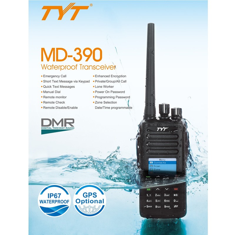 Professional FM transceiver TYT MD-390 DMR walkie talkie waterproof talkie walkie IP67 compete with big brand radio