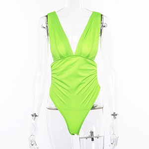 NZ028 Women's sleeveless V-neck T-shirt backless slim sexy jumpsuit