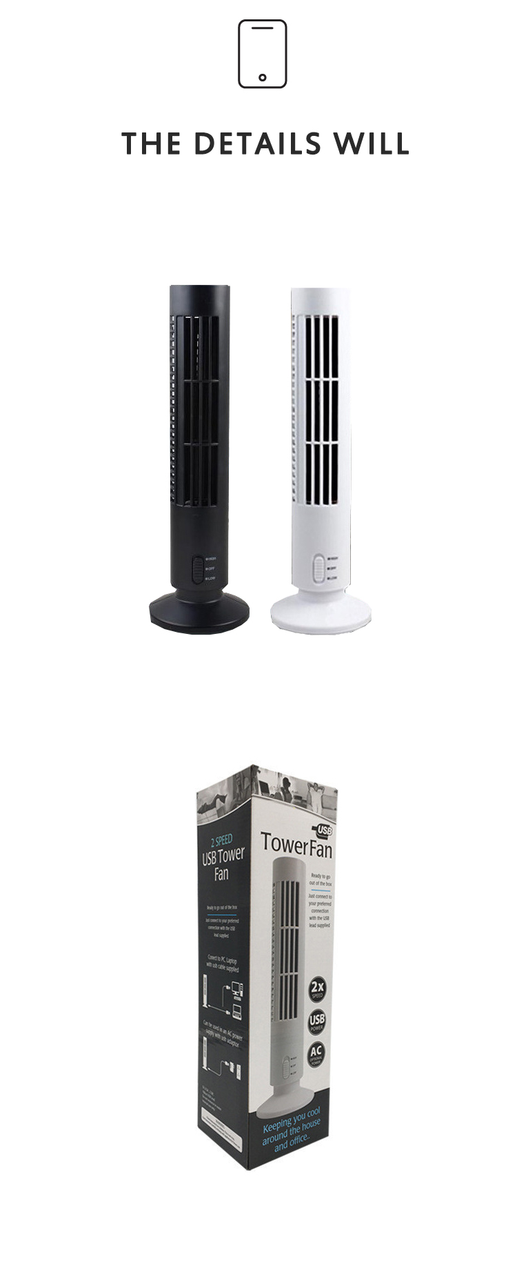 Usb vaneless air conditioner mini tower fan for office