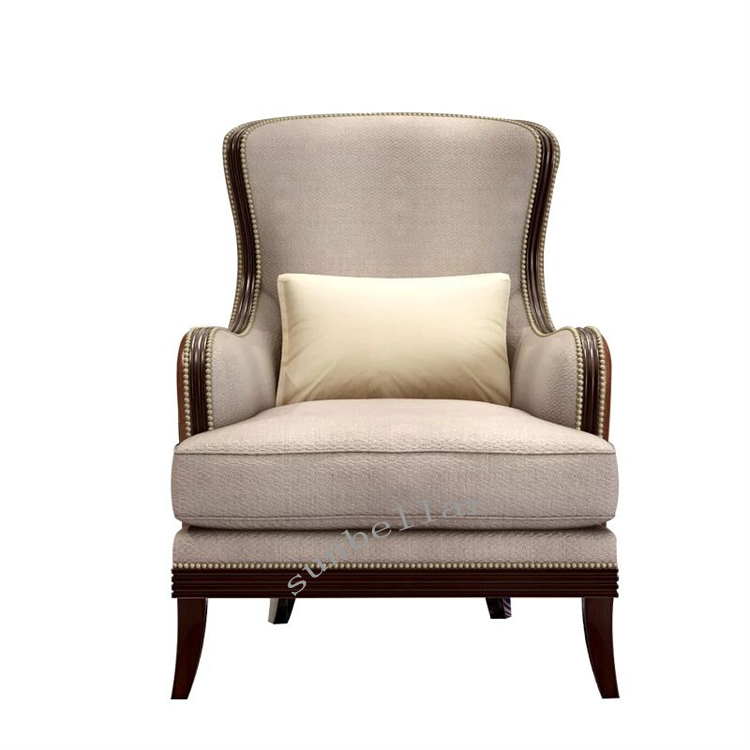 Retro American furniture high back sofa chair single living room fabric wood tiffany chair  luxury hotel room chair