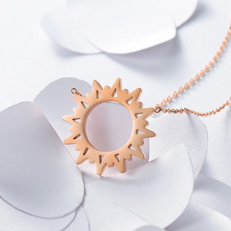宝妍2019 新款时尚空心圆形太阳项链不锈钢首饰