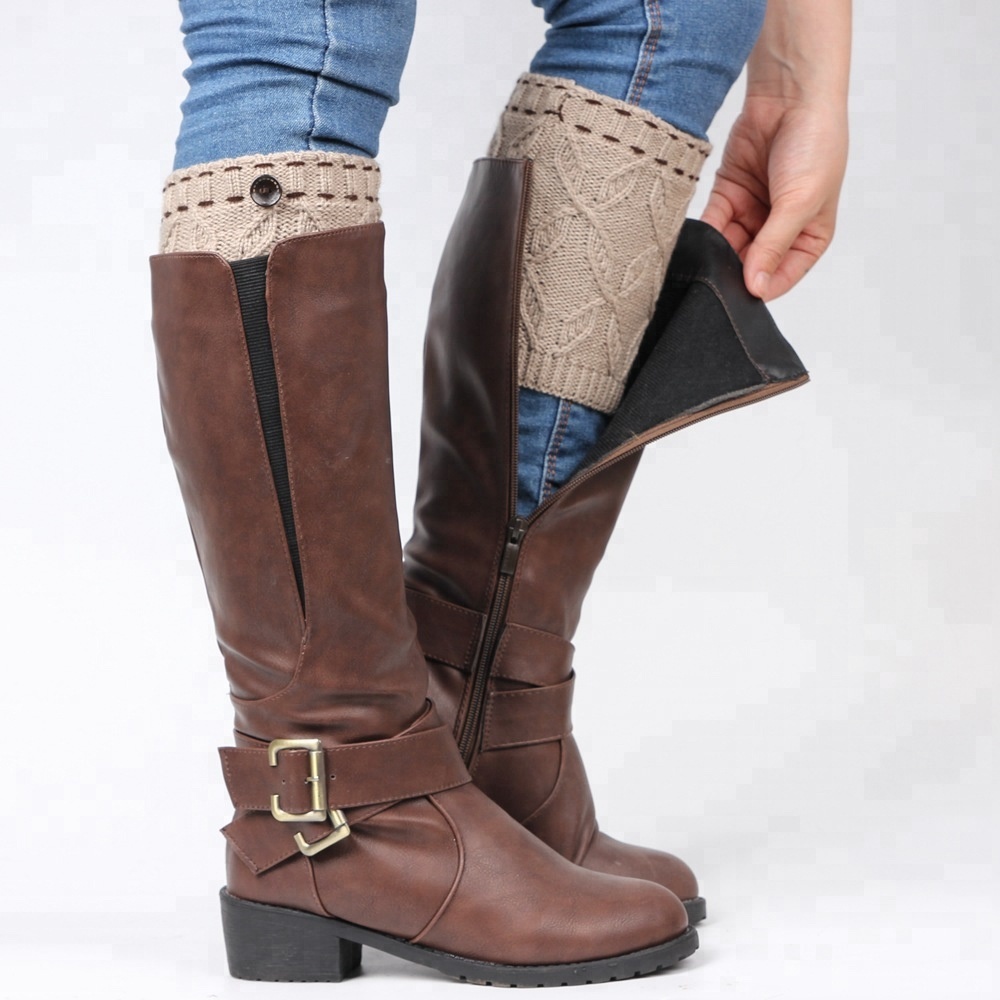 Оптовая продажа; новые модные вязаные женские теплые ботинки на пуговицах; манжеты