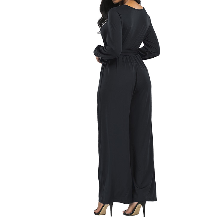 Sample Accepted Deep V Front Wrap Woman Ladies Wide Leg Jumpsuit With Waistband