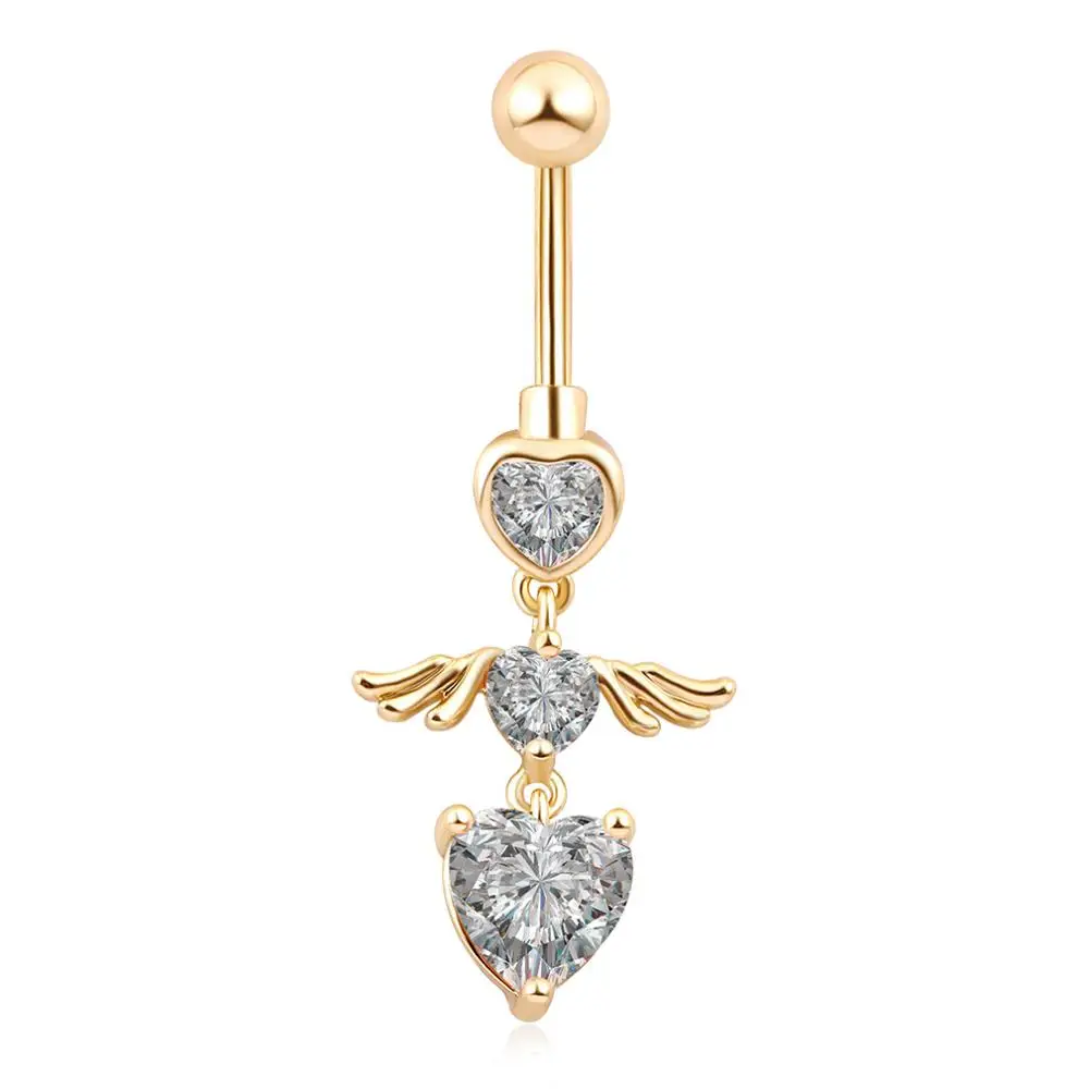 BL-TEN Botón del vientre perforando oro rosa piercing zirconia Barbell Vientre plátano Nuevo