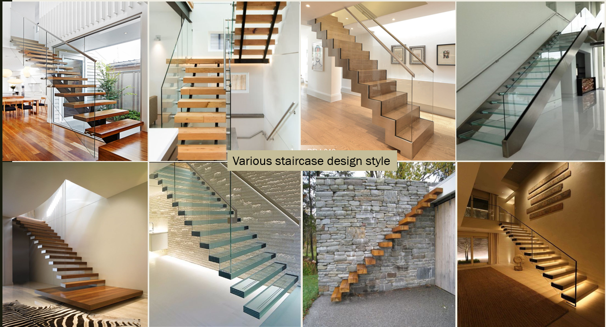 现代碳钢核桃木预制浮动楼梯价格