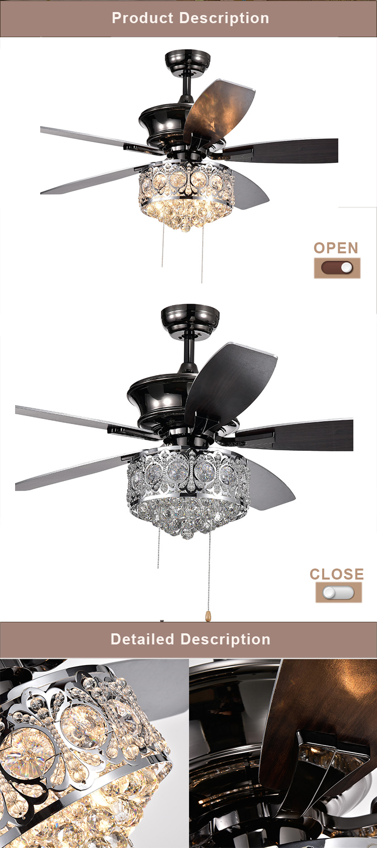 2018 style ceiling fan light home appliances crystal ceiling fan lamp