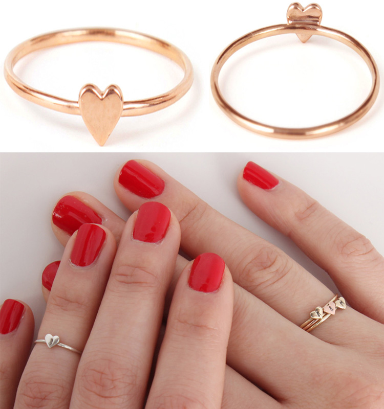 Declaração de moda de jóias por atacado barata Menina Mulheres Coração Carta Personalizada Geométrica 14K Anel de aço inoxidável banhado a ouro