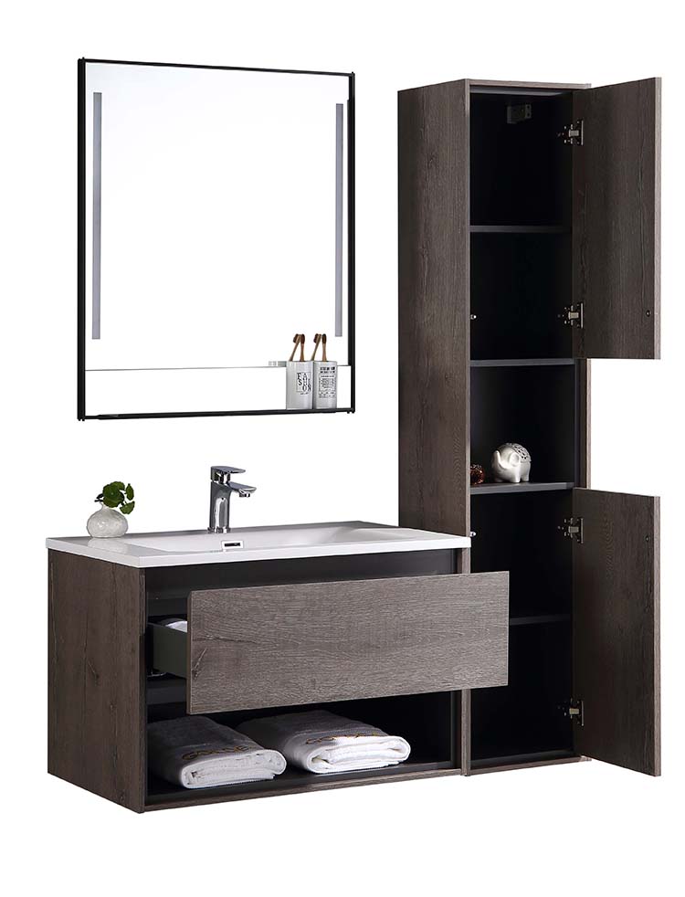 Simple led mirror washroom sink vanity modern melamine bathroom cabinet