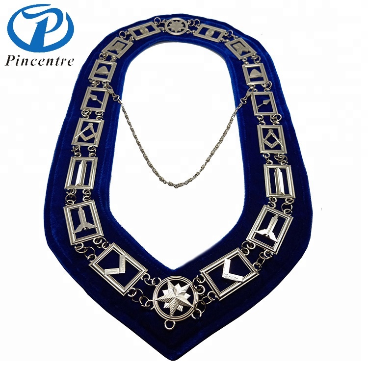 Past Master Masonic Collar DELUXE RHINESTONE BLUE Backing GOLD JEWEL Package