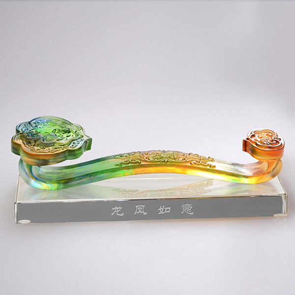 Crystal Glass Liuli Ruyi Dragon Phoenix Chinese Home Lucky Decor Style Fengshui Gift