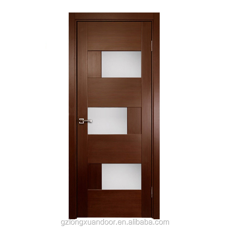 Luxury modern interior wooden door design with tempered glass