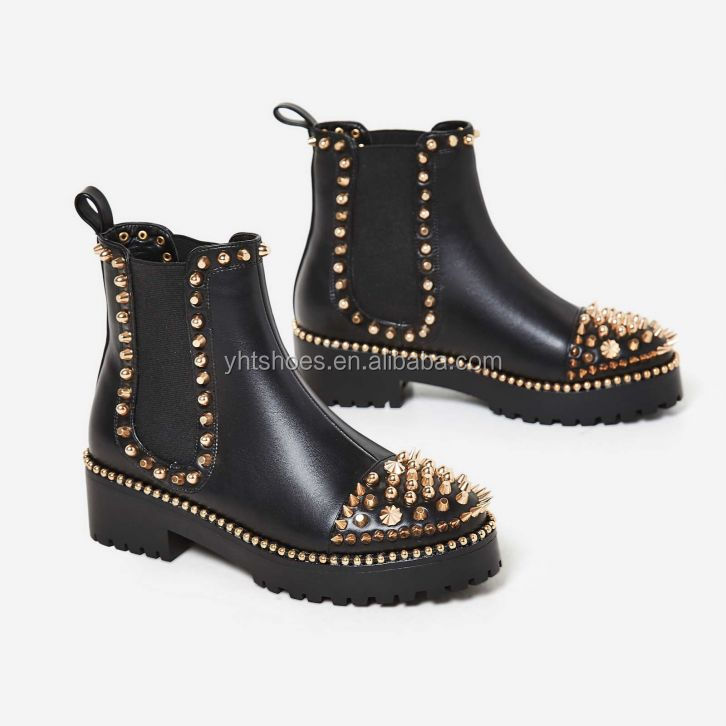 Cool stud ladies leather women winter ankle boots wholesale rhinestone boots