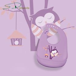 Amazon Fornecimento Por Atacado Macio À Prova D' Água Crianças Animal Arregaçar Impressão Design Personalizado Coruja Do Bebê Do Silicone Babadores Com Bolso