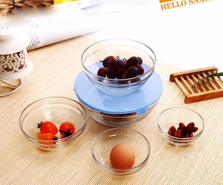 Haonai popular fancy 5pcs glass bowl set