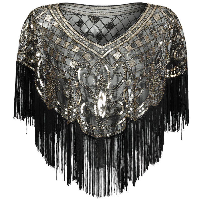 Женская вечерняя накидка с пайетками и декоративными Пейсли 1920s шаль Хлопушка накидка