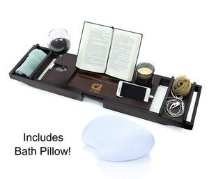 Bamboo Bathtub Caddy Tray Bath Tray Bath Caddy with Waterproof Bath Pillow Brown