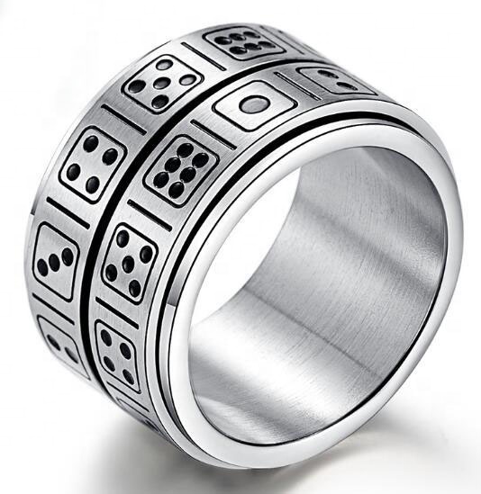 Stainless Steel Lucky Dice Flat Band Ring