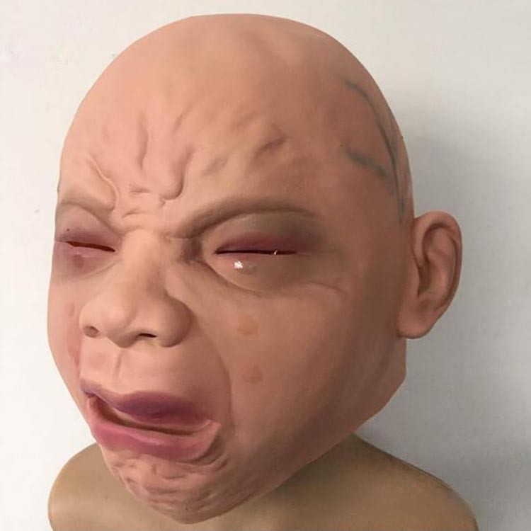 万圣节道具哭婴儿全头乳胶橡胶派对伪装面具