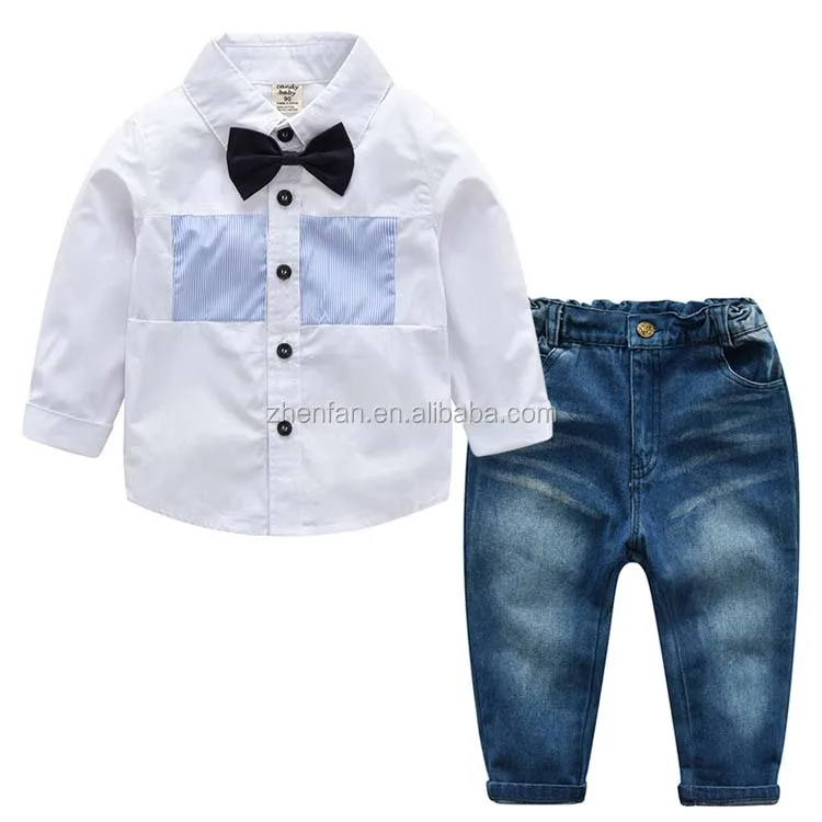 long-sleeved cotton gentleman kids boy baby shirt matching with jeans