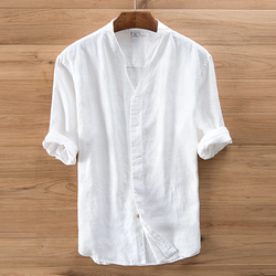 Dos homens de alta-qualidade 100% linho linho ocasional camisa longa para os homens em tamanho mais barato casual manga comprida camisa serviço de processamento