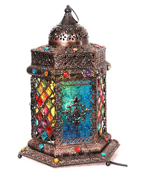 Moroccan style antique red carving flower lampshade floor lamp