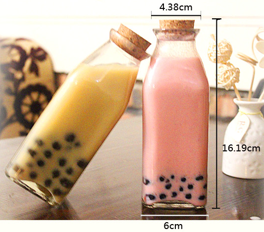 350ml Soda lime material Square Juice Milk glass bottle with cork lid