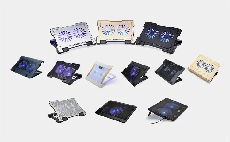 Height adjustable foldable usb plastic double fans laptop cooler cooling pad