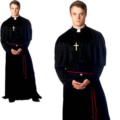 Adult Priest Costume Vicar Church Father Mens Stag Party Fancy Dress Outfit New