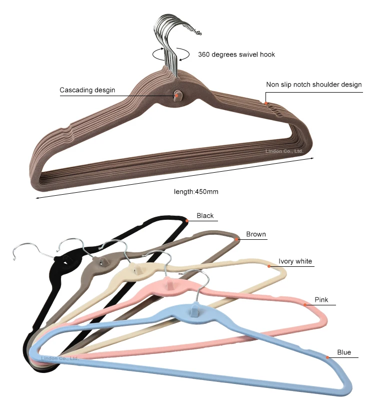 Function Brown Ultra Thin Space Saver Coat Velvet Hanger with Steel Swivel Hooks