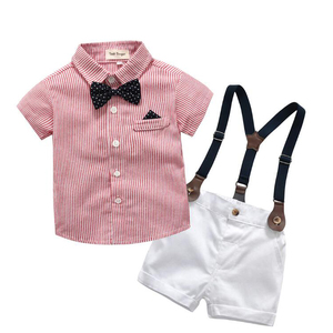 Chinese Clothing Manufacturers Fashion Kids Clothing Sets Baby 2 Pieces Overall Set With Pink Tshirt With Bow Tie