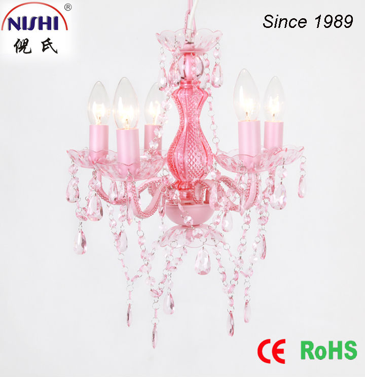Pink lampshade home decoration crystal acrylic children chandelier lighting