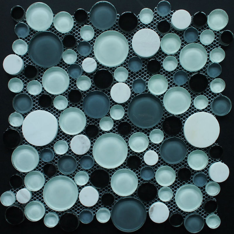 black and white Round Crystal Glass Mosaic