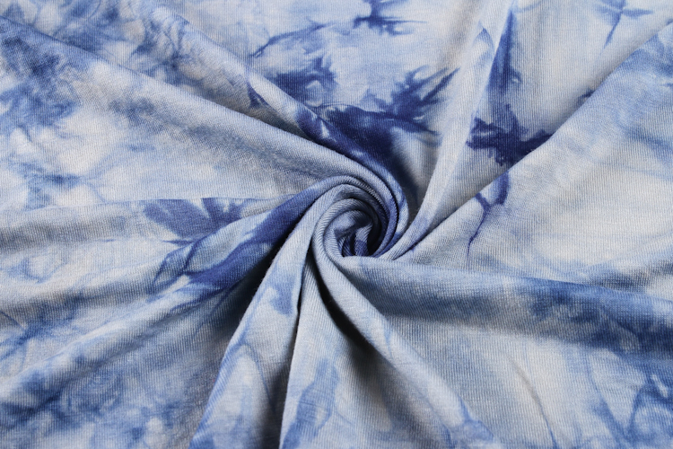 批发针织蓝色氨纶人造丝连衣裙扎染弹力针织面料库存女面料