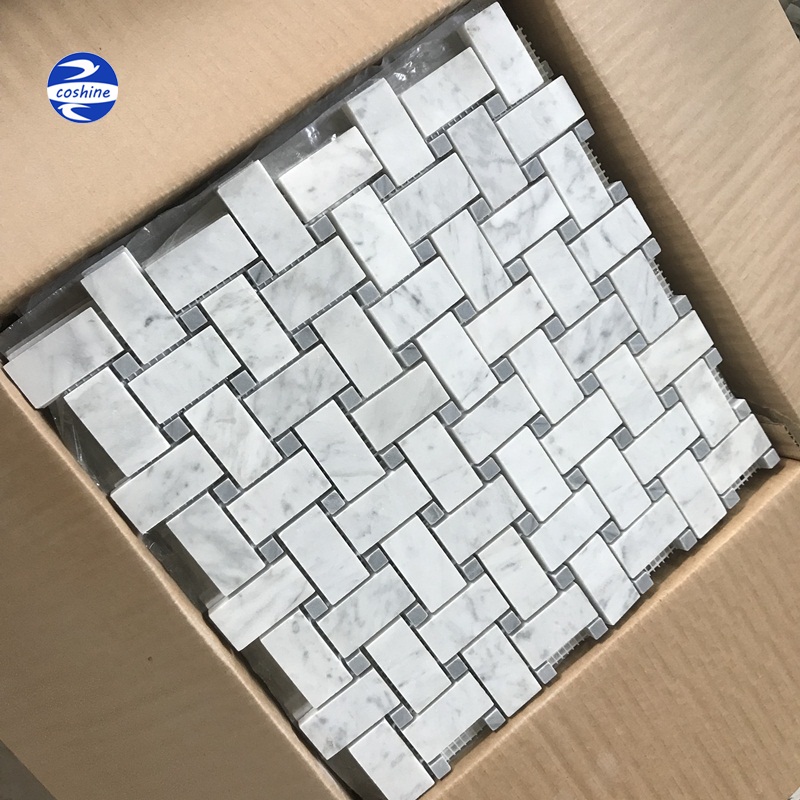 Carrara white grey arabesque mosaic tile stone mosaic with mesh-back