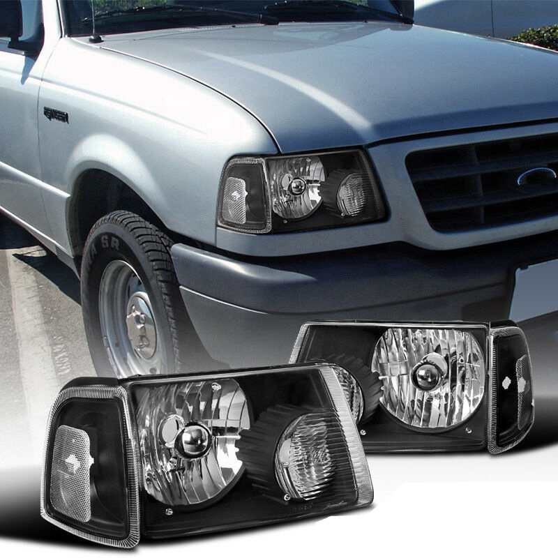 Fit 2001-2011 Ford Ranger Chrome Housing Amber Corner Bumper Headlight//Lamp Set