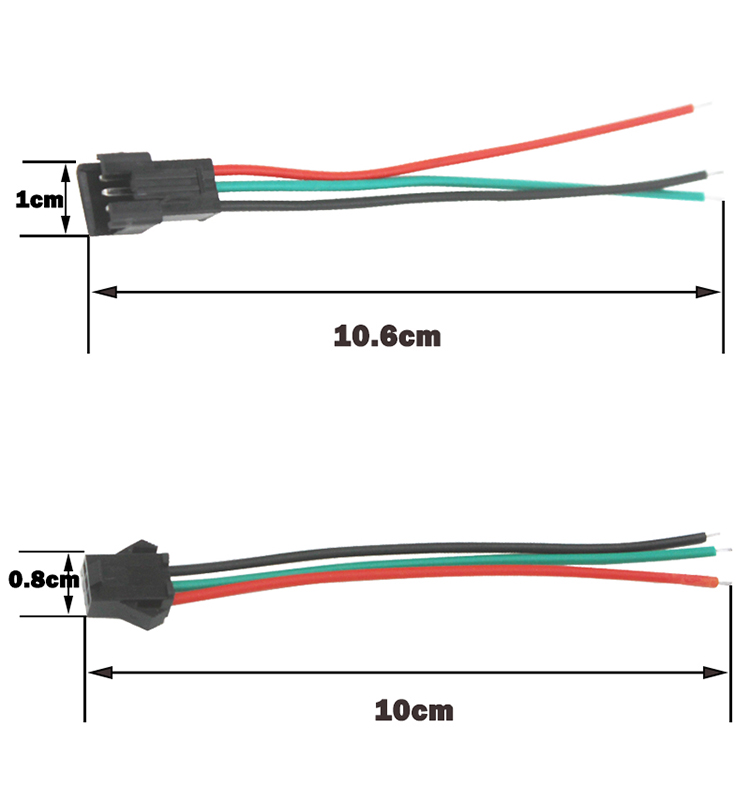 JST SM 3 broches/tête mâle à femelle connecteur rapide/fil pour bande LED WS2812B RGB