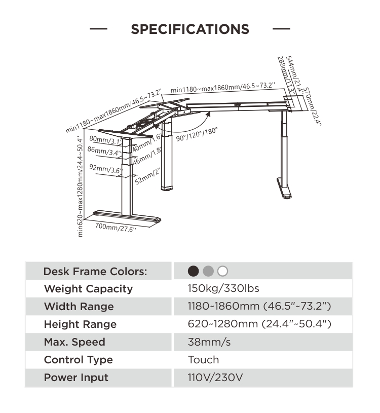 Ba động cơ điện có thể điều chỉnh độ cao Ghế đứng Bàn đứng có động cơ