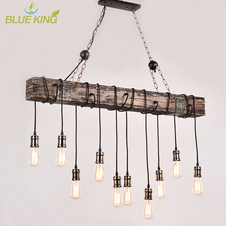 industrial Indoor retro Metal loft Vintage wood Hanging light loft rustic wood boat rectangular chandelier