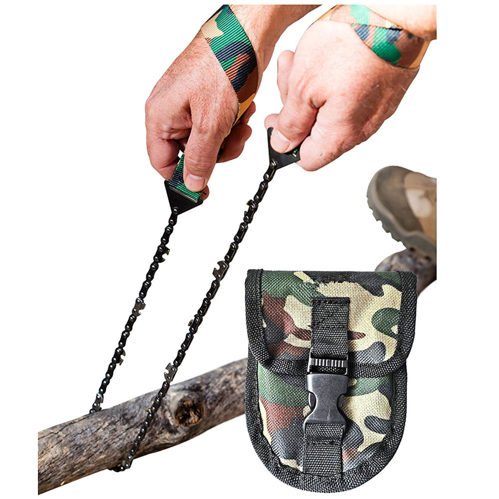 Дешевая карманная цепная пила/Аварийное снаряжение для выживания, ручная пила с камуфляжным мешочком, защелкой и ленточной петлей для активного отдыха