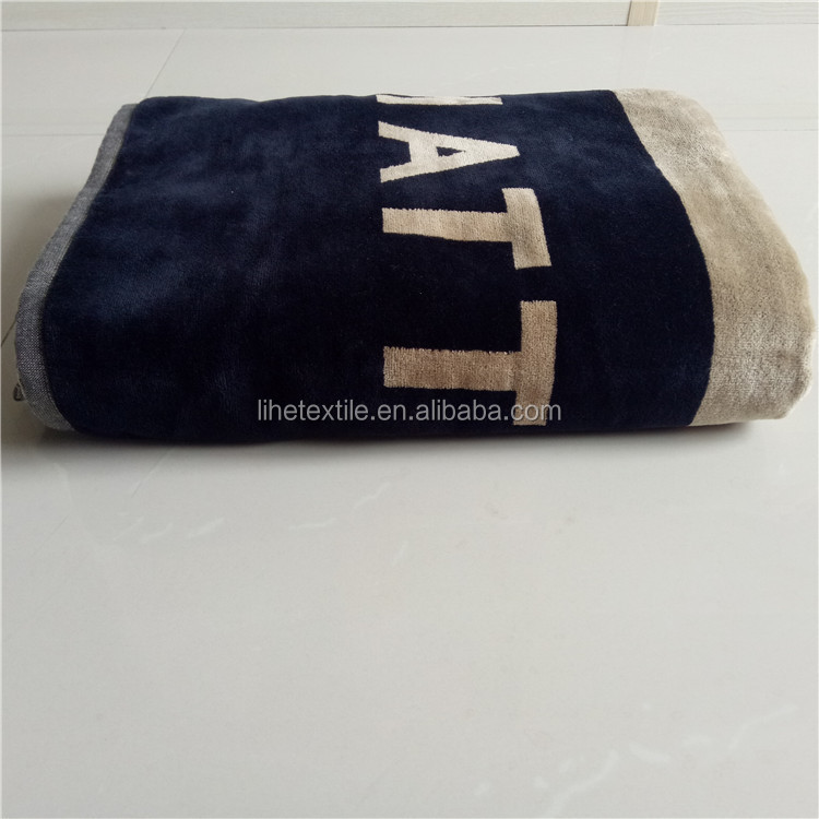 Toalla de playa con logotipo personalizado jacquard tejido terciopelo 100% algodón