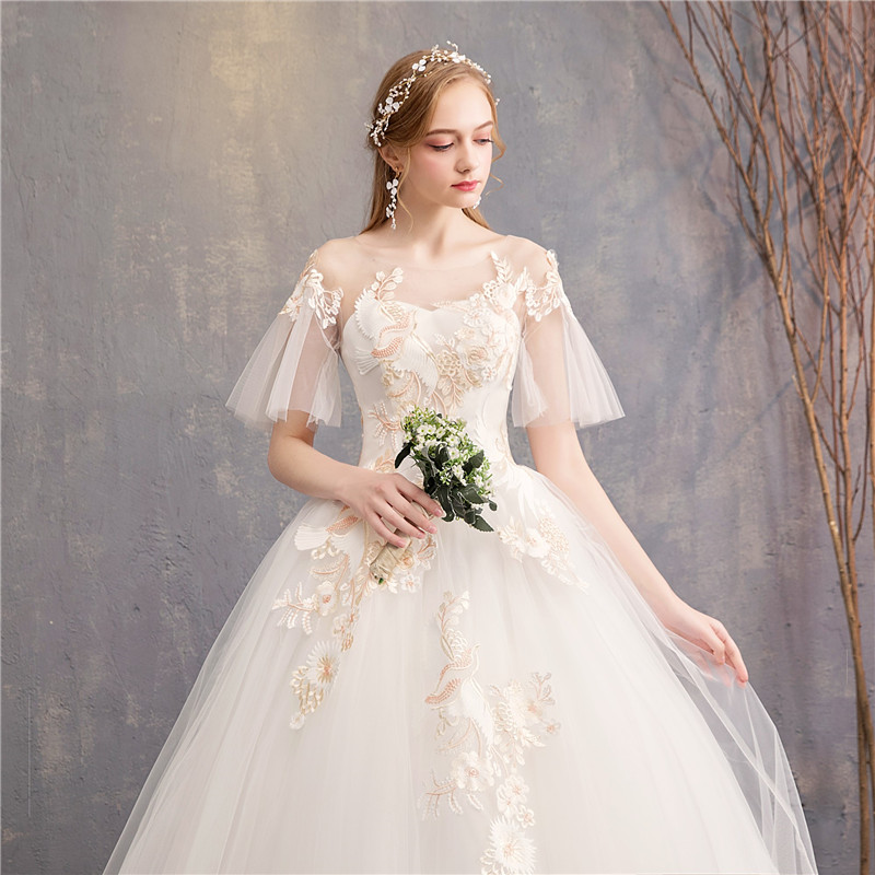 Lace Bell Sleeve Short Wedding Dress With Open Back - Oem