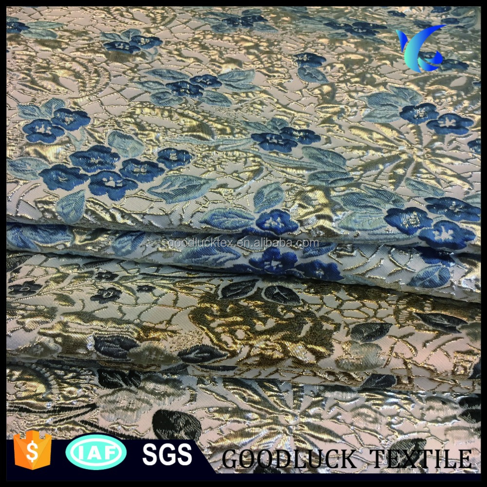 Трикотажная ткань из полиэстера и нейлона Металлик Жаккардовая ткань парча ткани