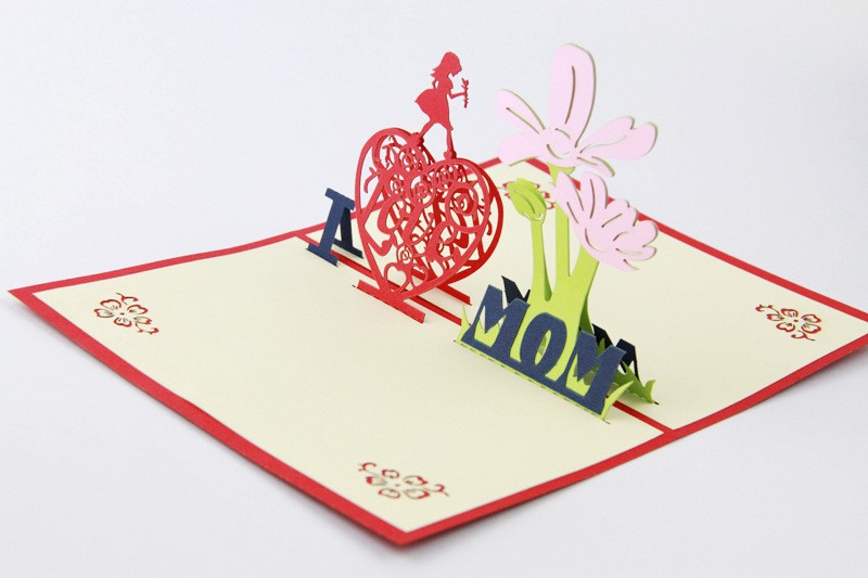 折纸 3d 贺卡我爱妈妈花心生日母亲节礼物