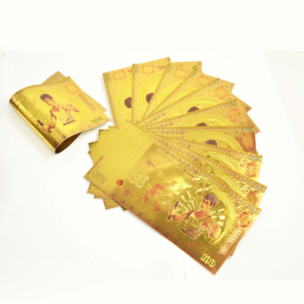 新来者功夫影星李小龙100彩色24k金箔钞票,李小龙金钞假钱作纪念